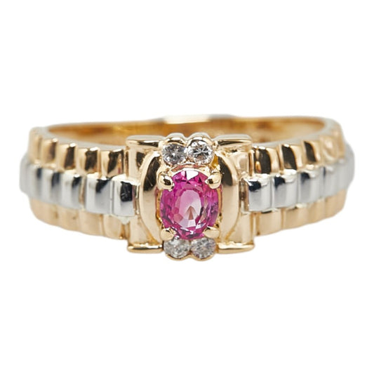 Pt900 Platinum K18YG Yellow Gold Pink Sapphire Diamond 0.06ct Ring