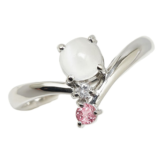 Pt900 Platinum Moonstone Pink Tourmaline Diamond Ring