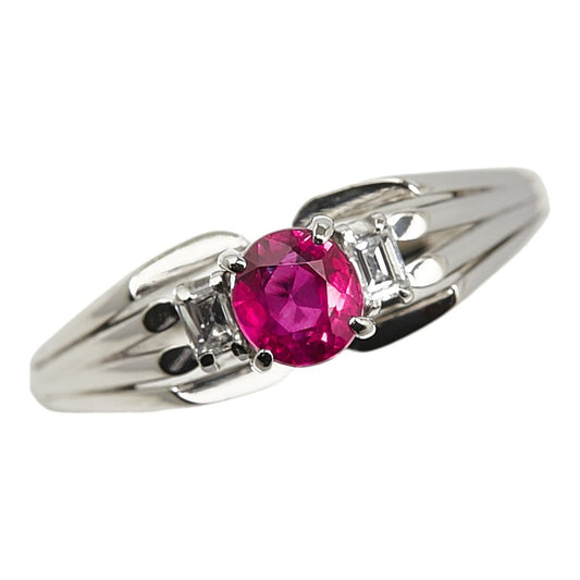 Pt900 Platinum Ruby 0.46ct Diamond 0.08ct Ring