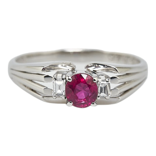 Pt900 Platinum Ruby 0.46ct Diamond 0.08ct Ring