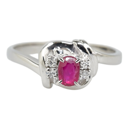 Pt900 Platinum Ruby 0.45ct Diamond 0.08ct Ring