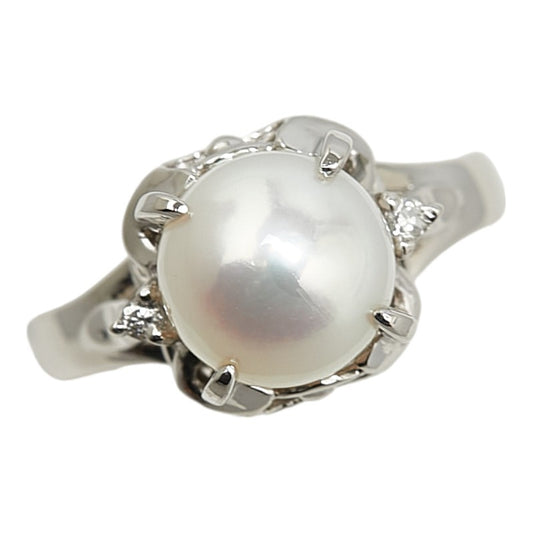 Pt900 Platinum Pearl 3.8mm Diamond 0.02ct Ring