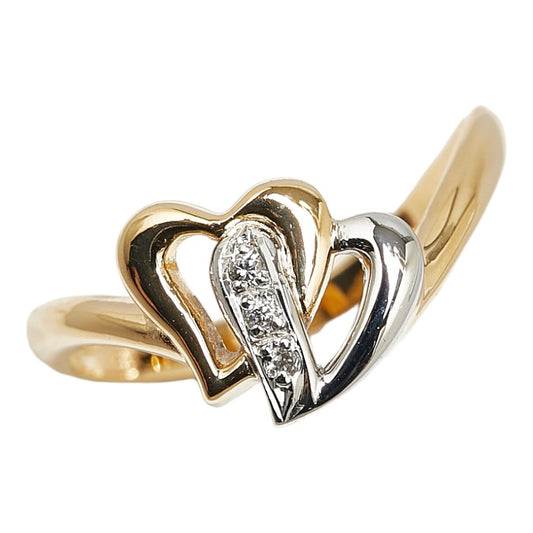 Pt900 Platinum K20YG Gold Diamond Heart Ring