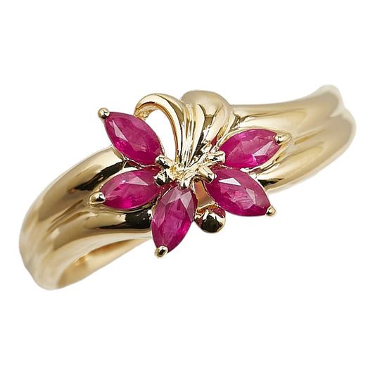 K18YG Yellow Gold Ruby Flower Ring