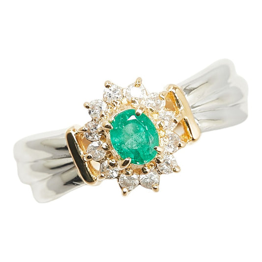 Pt900 Platinum K18YG Gold Emerald Diamond Ring