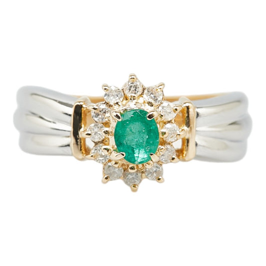 Pt900 Platinum K18YG Gold Emerald Diamond Ring