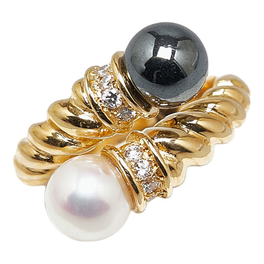 K18YG Gold Pearl Hematite Diamond Ring