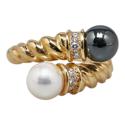 K18YG Gold Pearl Hematite Diamond Ring