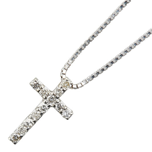 K14WG White Gold Diamond Cross Pendant Necklace