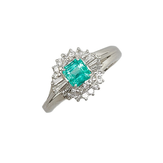 Pt850 Platinum Emerald 0.38ct Diamond 0.34ct Ring