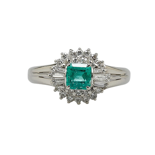 Pt850 Platinum Emerald 0.38ct Diamond 0.34ct Ring