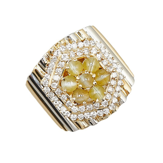 K18 Gold Pt900 Platinum Cat's Eye Diamond Ring