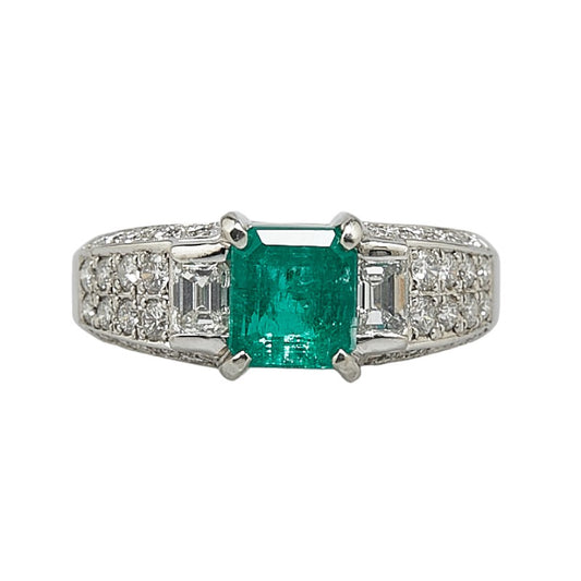 Pt900 Platinum Emerald 1.515ct Diamond 1.05ct Ring