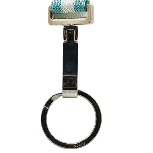 Gucci Metal Canvas Keyring Silver Blue White