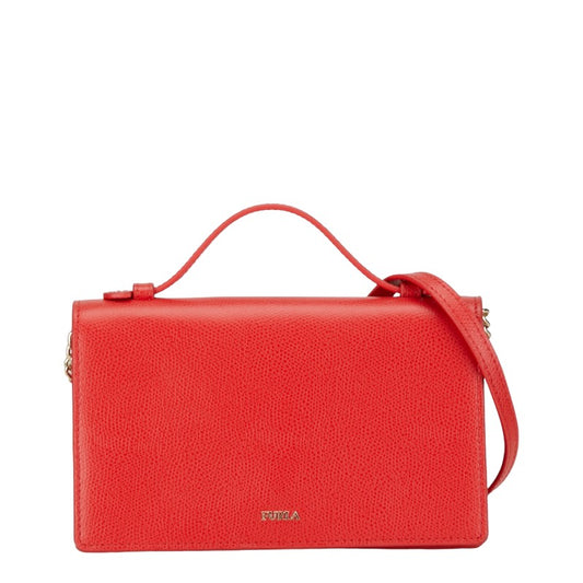 Furla Leather Square Chain Shoulder Bag Red