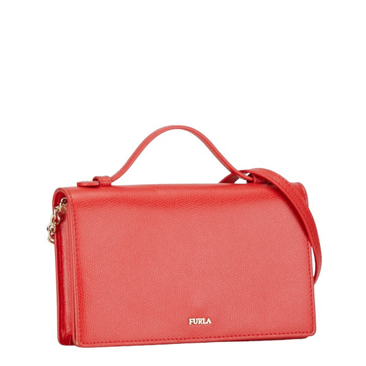 Furla Leather Square Chain Shoulder Bag Red