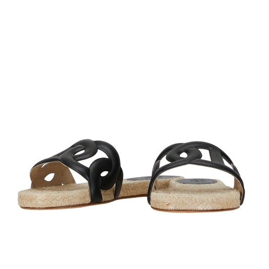 Hermes Espadrille Sandals Black Leather