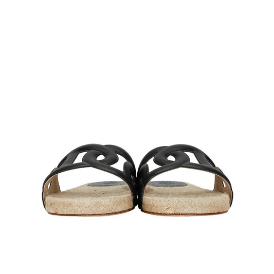 Hermes Espadrille Sandals Black Leather