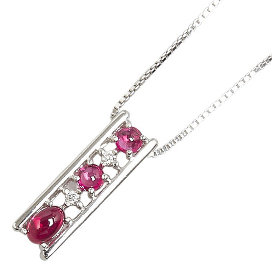 K18WG White Gold Ruby 0.72ct Diamond 0.08ct Necklace