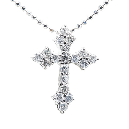 K18WG White Gold Diamond Cross Necklace