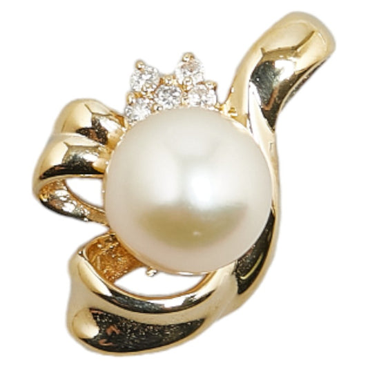 K18YG Yellow Gold Akoya Pearl Diamond Pendant