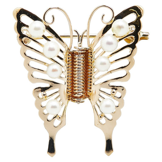 K18YG Yellow Gold Akoya Pearl Butterfly Brooch