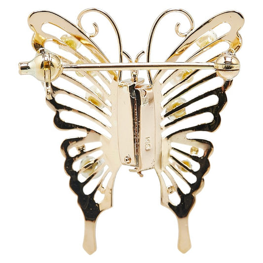 K18YG Yellow Gold Akoya Pearl Butterfly Brooch