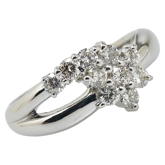 Pt900 Platinum Diamond Flower Motif Ring