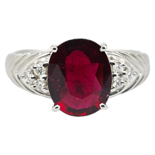 Pt900 Platinum Garnet 2.685ct Diamond 0.11ct Ring