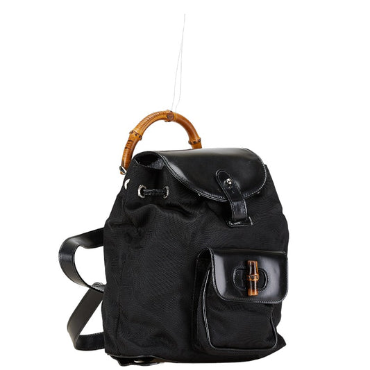 Gucci Bamboo Nylon Leather Backpack Black