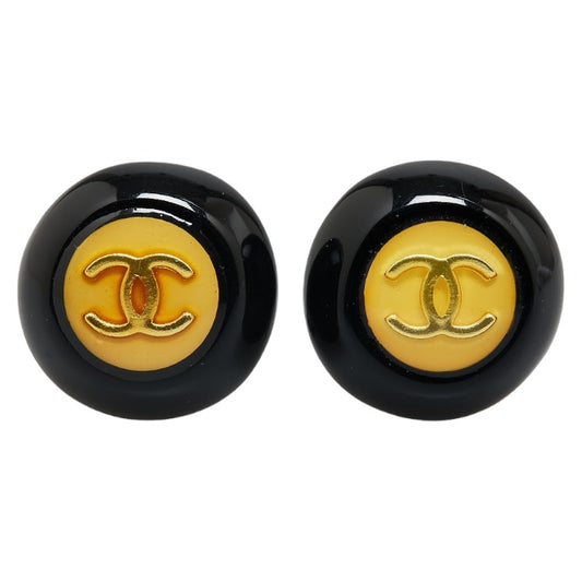 Chanel Vintage Coco Mark Button Earrings Gold Black