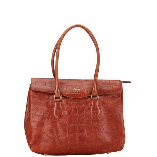 Dakota Croc Embossed Leather Tote Handbag Brown