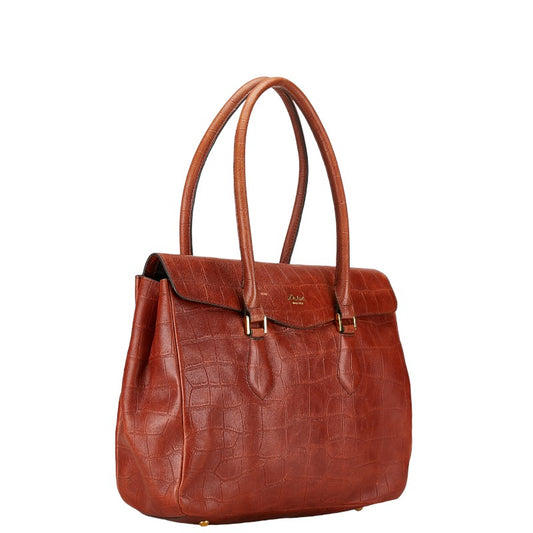 Dakota Croc Embossed Leather Tote Handbag Brown