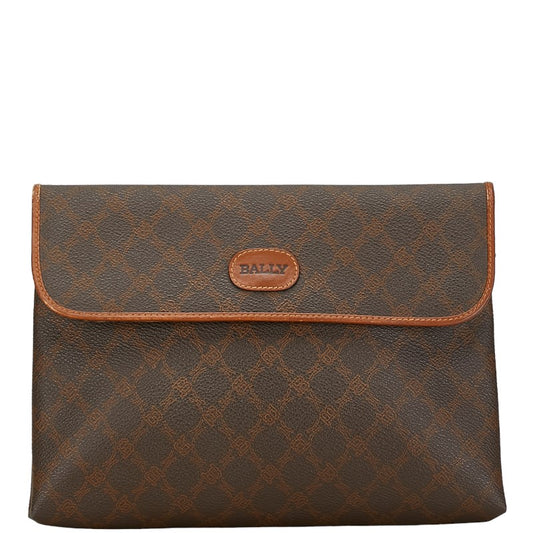 Bally Logo Clutch Bag Brown PVC