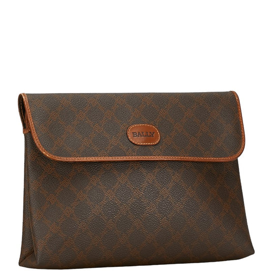 Bally Logo Clutch Bag Brown PVC