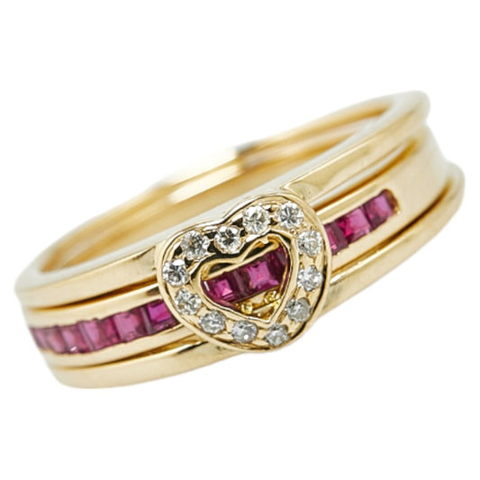 K18YG Yellow Gold Diamond Ruby Heart Ring