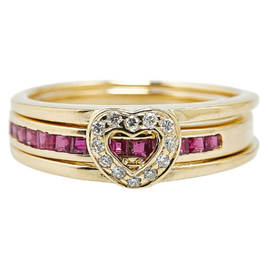 K18YG Yellow Gold Diamond Ruby Heart Ring