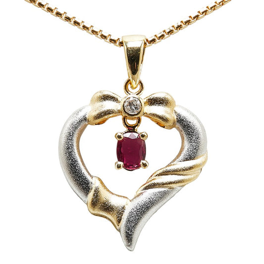 K18YG Yellow Gold Ruby 0.25ct Diamond 0.05ct Necklace