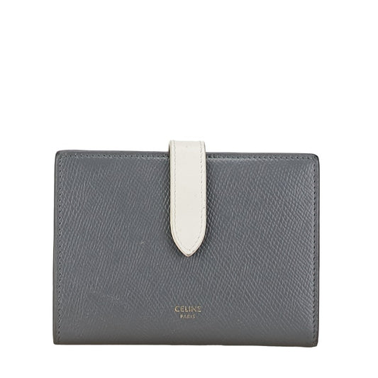 Celine Medium Strap Leather Wallet Gray White