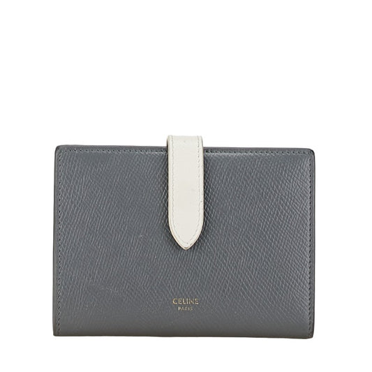 Celine Medium Strap Leather Wallet Gray White