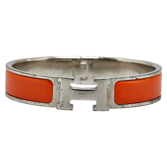 Hermes Click Clack H PM Bangle Silver Orange