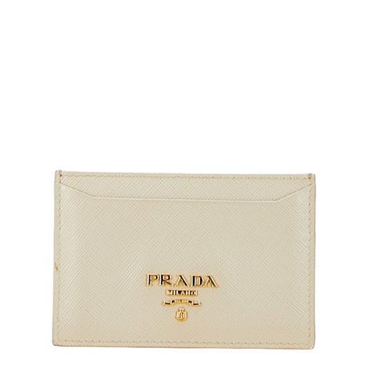 Prada Leather Logo Card Case Beige