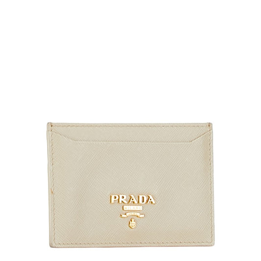 Prada Leather Logo Card Case Beige