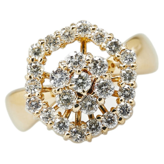 K18YG Yellow Gold Diamond Flower Ring