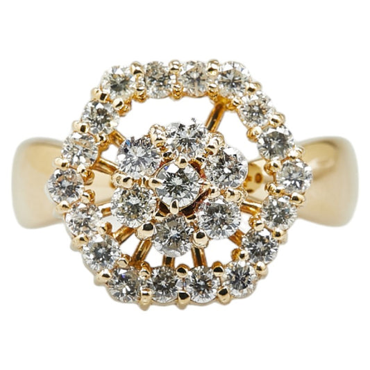 K18YG Yellow Gold Diamond Flower Ring