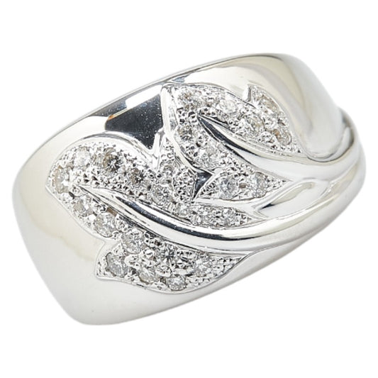 K18WG White Gold Diamond Leaf Ring