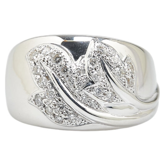 K18WG White Gold Diamond Leaf Ring