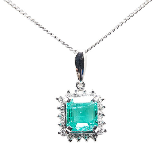 Platinum Emerald Diamond Pendant Necklace