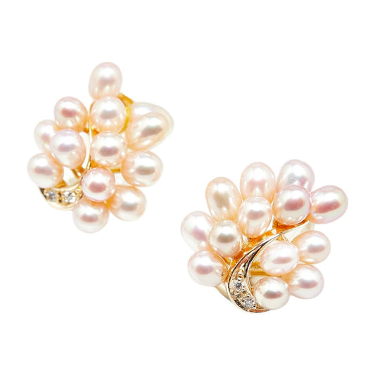 K18YG Yellow Gold Freshwater Pearl Diamond Earrings