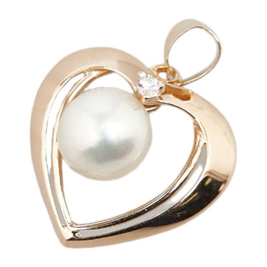 K14PG Pink Gold Akoya Pearl 6.5mm Diamond Heart Pendant